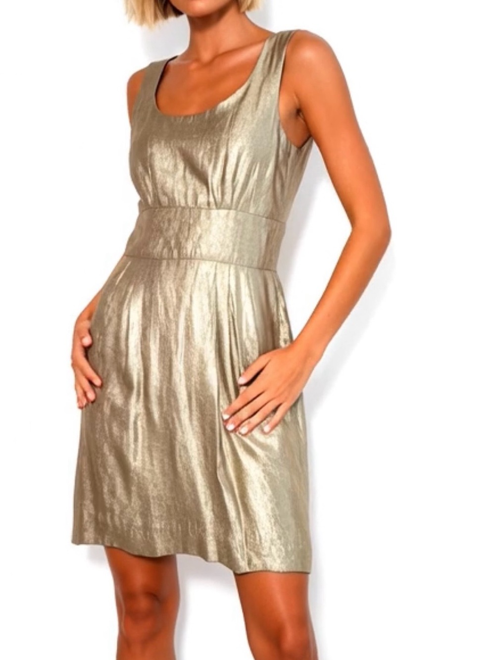 Sleeveless Metallic Mini Dress in Gold